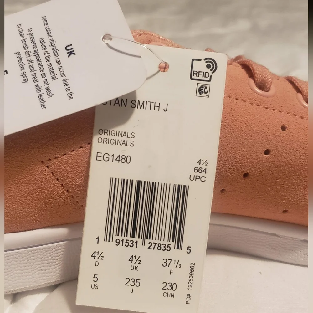 Adidas Stan Smith J Pink Suede Sneakers EG1480 Size 5 Youth (Fits Women's 6.5)